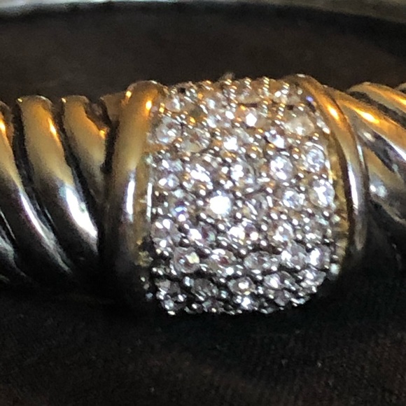 Rhinestone pave & coiled pewter vintage bracelet - Picture 2 of 8